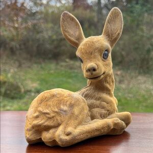 Vintage Christmas Kitsch Flocked Spotted Deer Doe Fawn Figure Statue